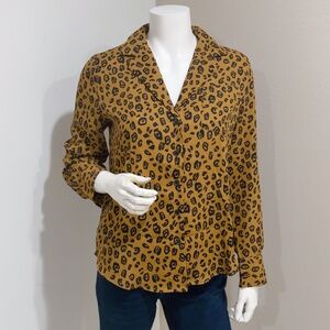 Who What Wear Womens Animal Leopard Print Long Sleeve Button Up Shirt Top Size S